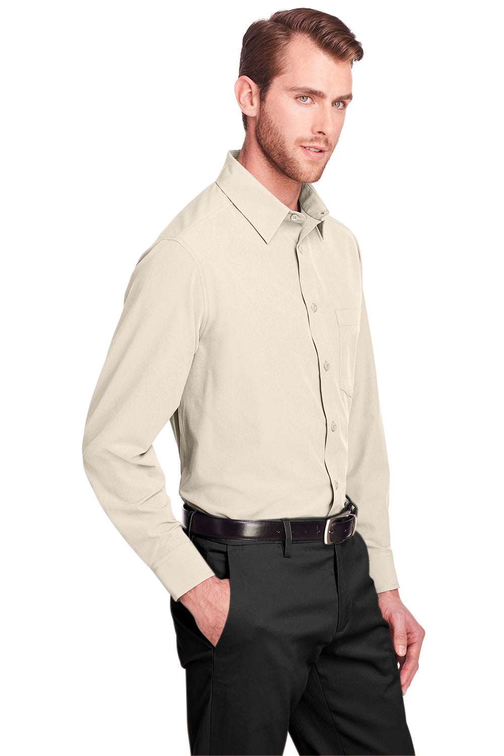 UltraClub UC500 Mens Bradley Performance Moisture Wicking Long Sleeve Button Down Shirt w/ Pocket Stone Model 3q