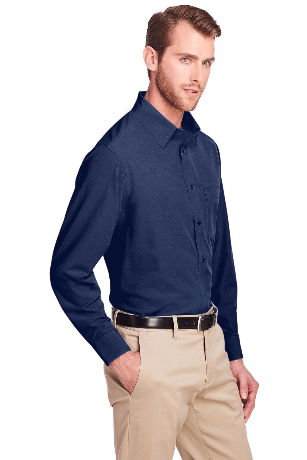 UltraClub UC500 Mens Bradley Performance Moisture Wicking Long Sleeve Button Down Shirt w/ Pocket Navy Blue Model 3q