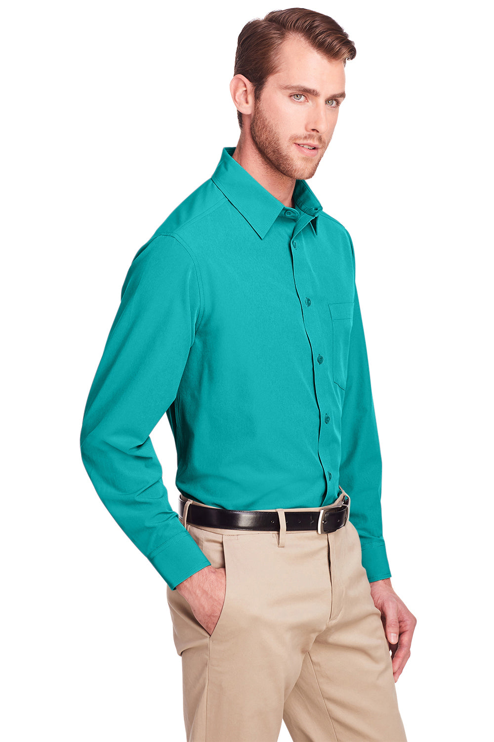 UltraClub UC500 Mens Bradley Performance Moisture Wicking Long Sleeve Button Down Shirt w/ Pocket Jade Green Model 3q