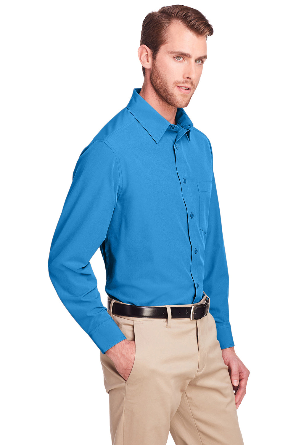 UltraClub UC500 Mens Bradley Performance Moisture Wicking Long Sleeve Button Down Shirt w/ Pocket Pacific Blue Model 3q