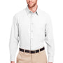 UltraClub Mens Bradley Performance Moisture Wicking Long Sleeve Button Down Shirt w/ Pocket - White - Closeout