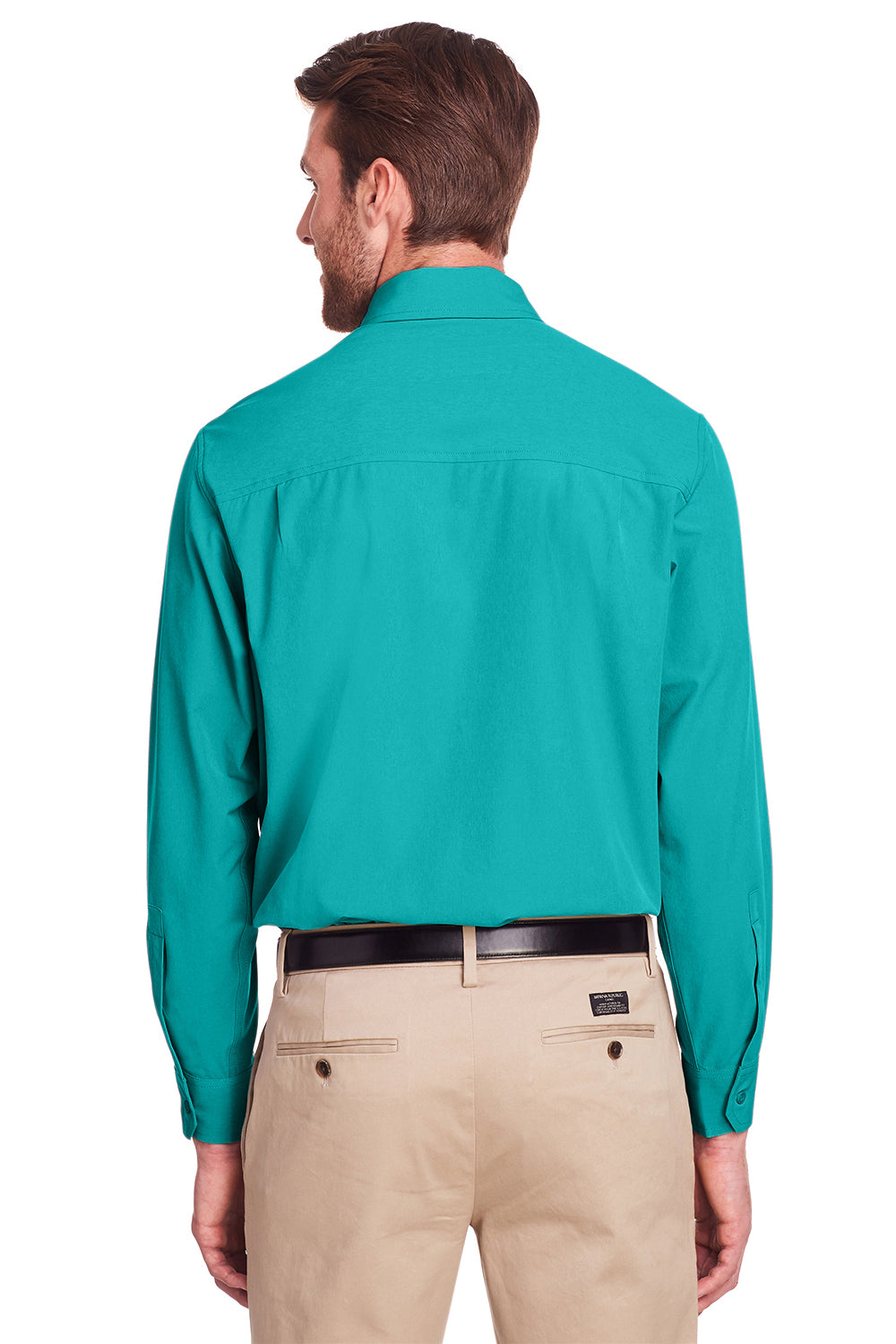 UltraClub UC500 Mens Bradley Performance Moisture Wicking Long Sleeve Button Down Shirt w/ Pocket Jade Green Model Back