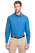 UltraClub UC500 Mens Bradley Performance Moisture Wicking Long Sleeve Button Down Shirt w/ Pocket Pacific Blue Model Front