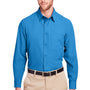 UltraClub Mens Bradley Performance Moisture Wicking Long Sleeve Button Down Shirt w/ Pocket - Pacific Blue - Closeout