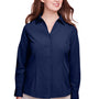 UltraClub Womens Bradley Performance Moisture Wicking Long Sleeve Button Down Shirt - Navy Blue