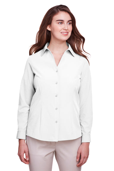 UltraClub UC500W Womens Bradley Performance Moisture Wicking Long Sleeve Button Down Shirt White Model Front