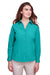 UltraClub UC500W Womens Bradley Performance Moisture Wicking Long Sleeve Button Down Shirt Jade Green Model Front