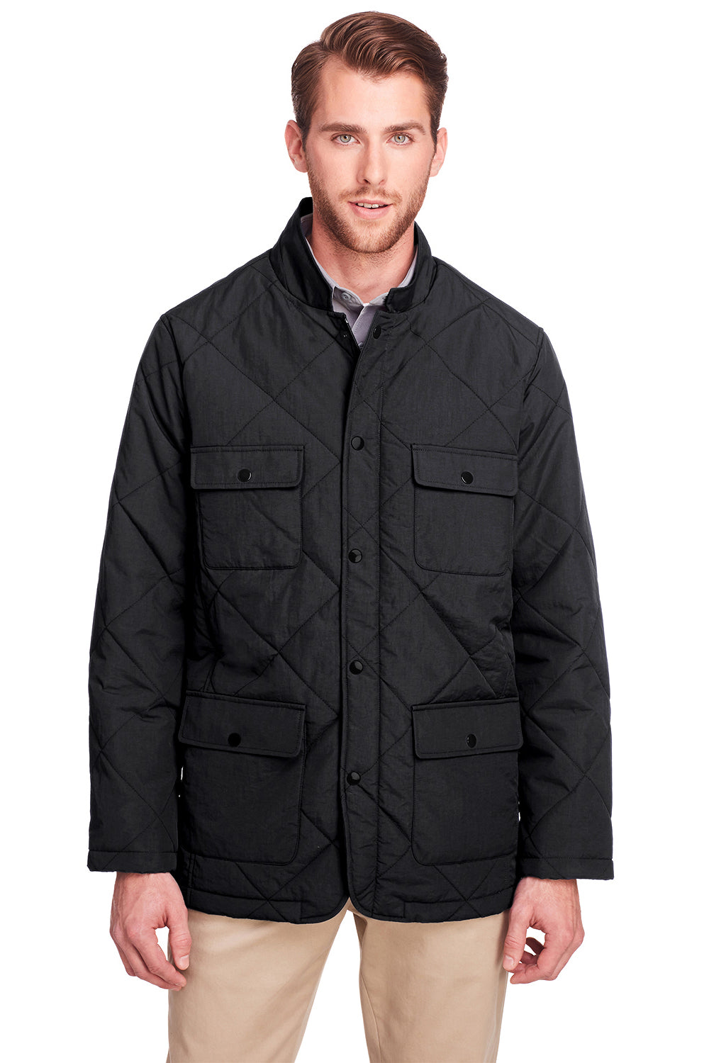 UltraClub UC708 Mens Dawson Water Resistant Quilted Full Zip Jacket Black Model Front