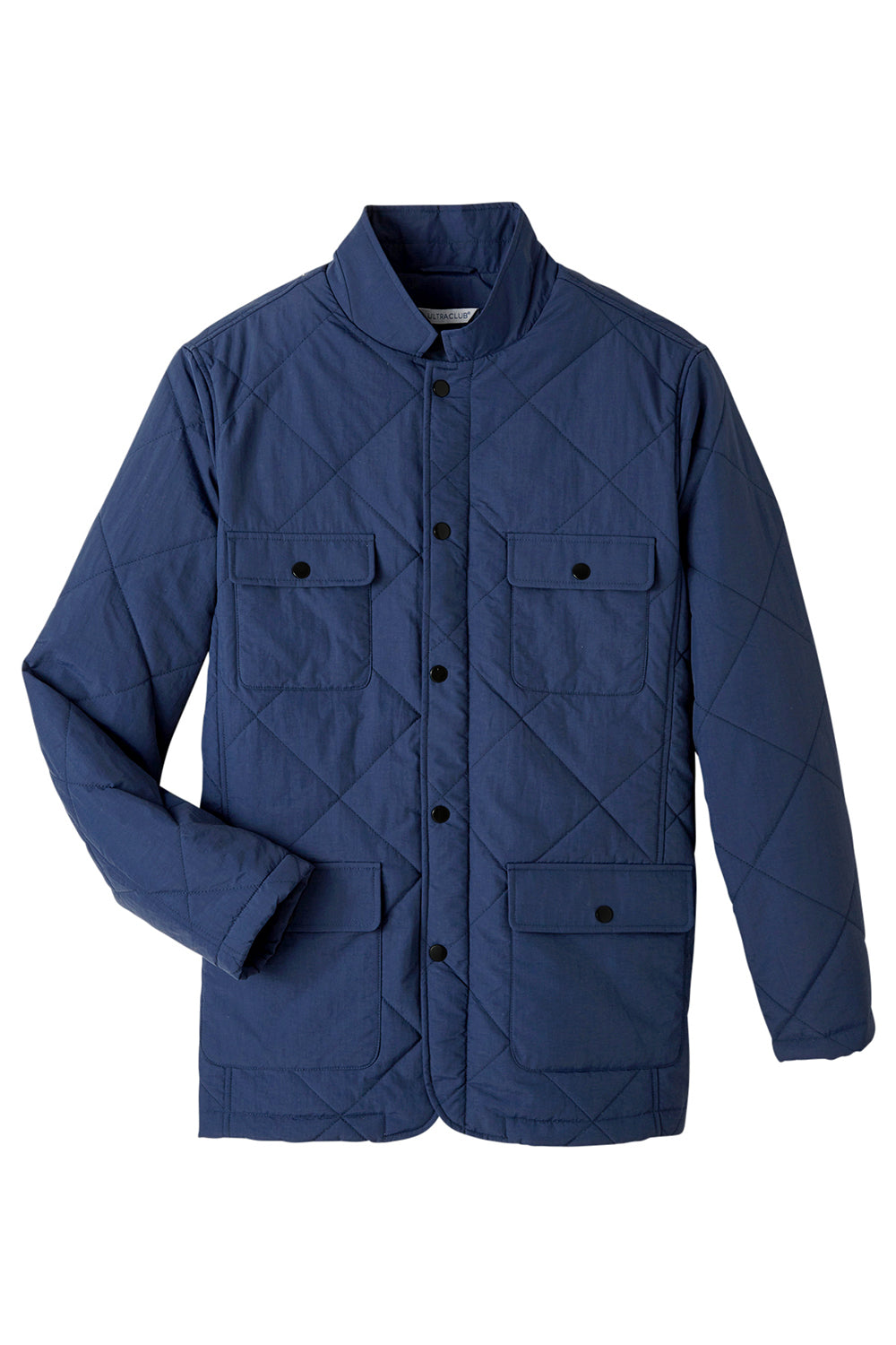 UltraClub UC708 Mens Dawson Water Resistant Quilted Full Zip Jacket Navy Blue Flat Front