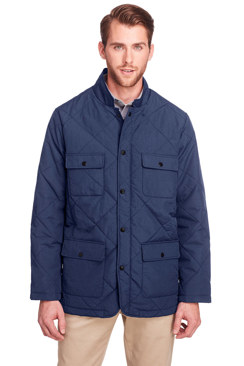 UltraClub UC708 Mens Dawson Water Resistant Quilted Full Zip Jacket Navy Blue Model Front