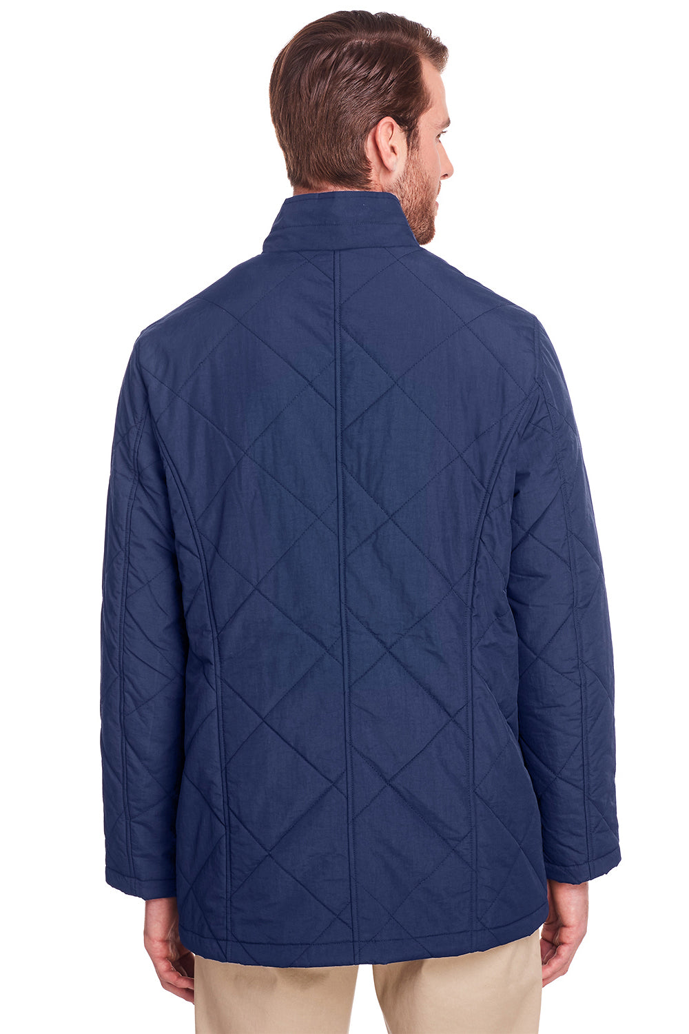 UltraClub UC708 Mens Dawson Water Resistant Quilted Full Zip Jacket Navy Blue Model Back