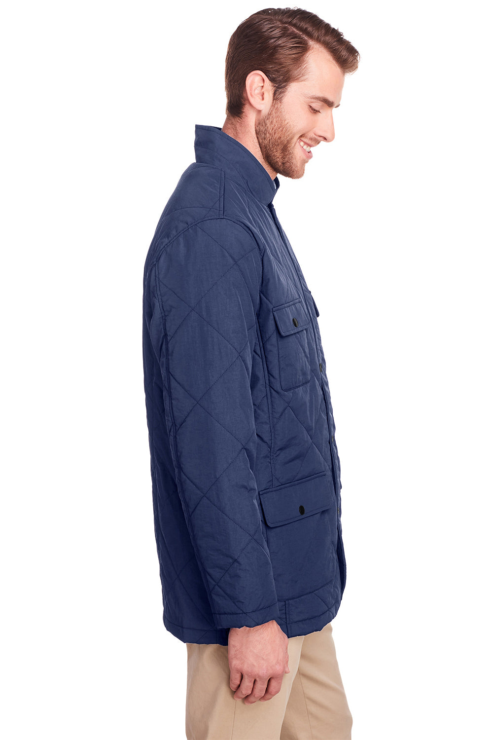 UltraClub UC708 Mens Dawson Water Resistant Quilted Full Zip Jacket Navy Blue Model Side