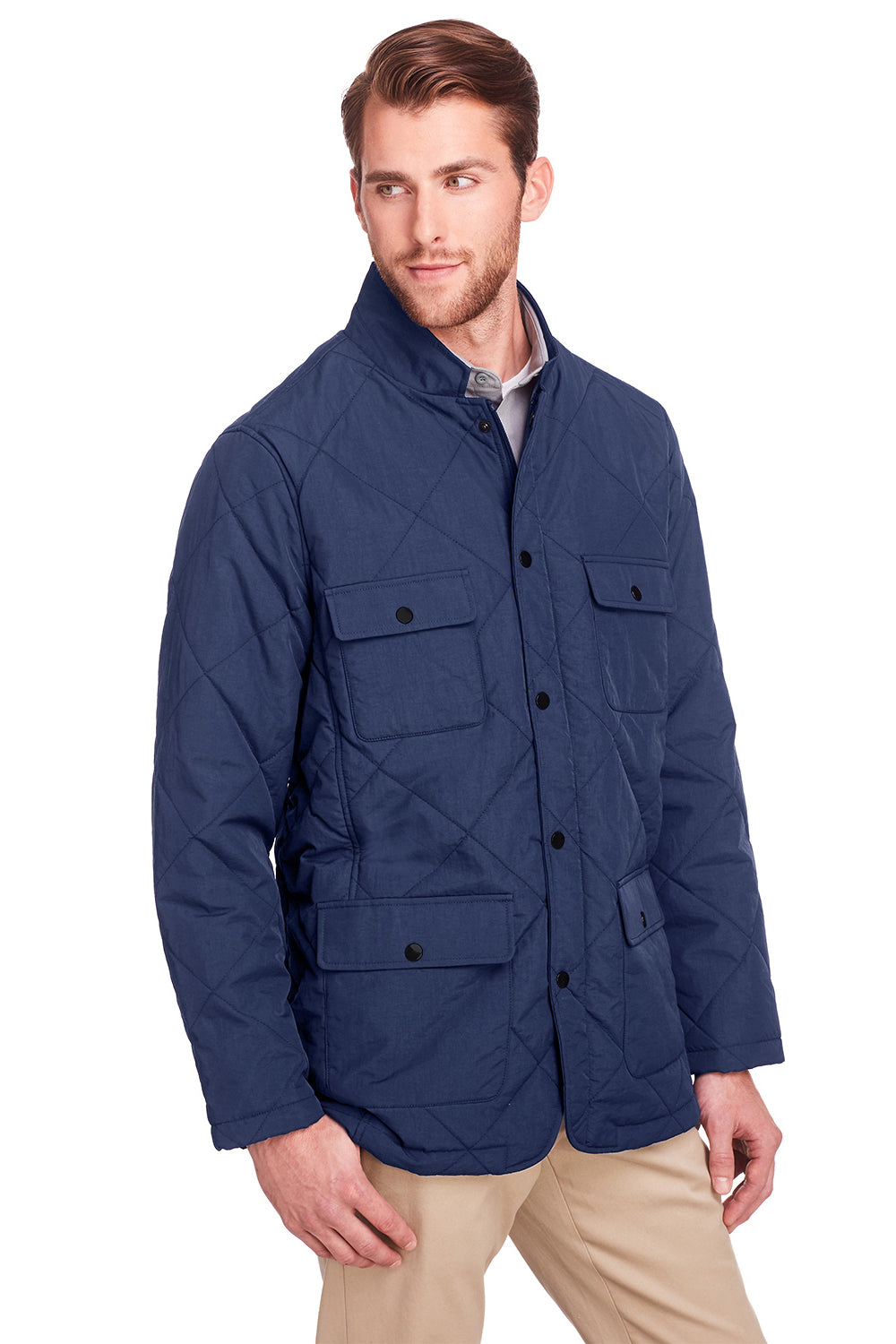 UltraClub UC708 Mens Dawson Water Resistant Quilted Full Zip Jacket Navy Blue Model 3q