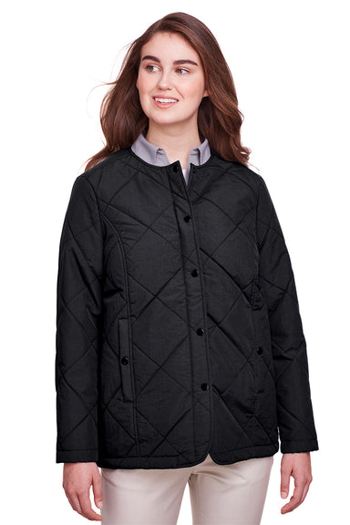 UltraClub UC708W Womens Dawson Quilted Water Resistant Full Zip Jacket Black Model Front