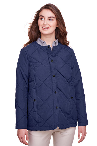 UltraClub UC708W Womens Dawson Quilted Water Resistant Full Zip Jacket Navy Blue Model Front