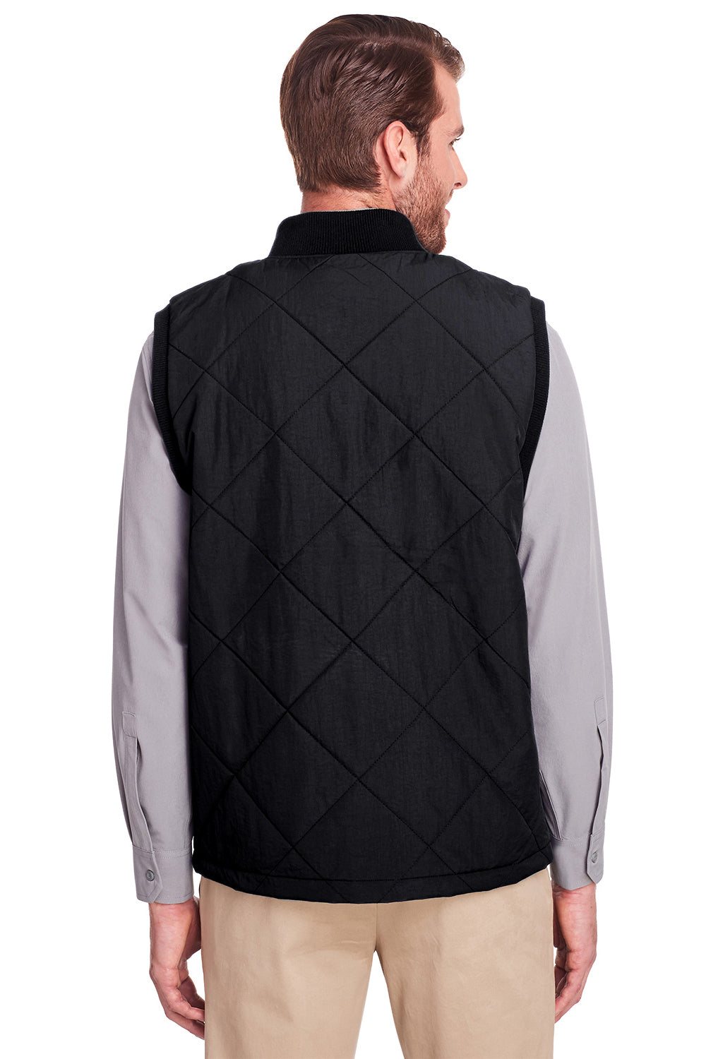 UltraClub UC709 Mens Dawson Water Resistant Quilted Full Zip Vest Black Model Back