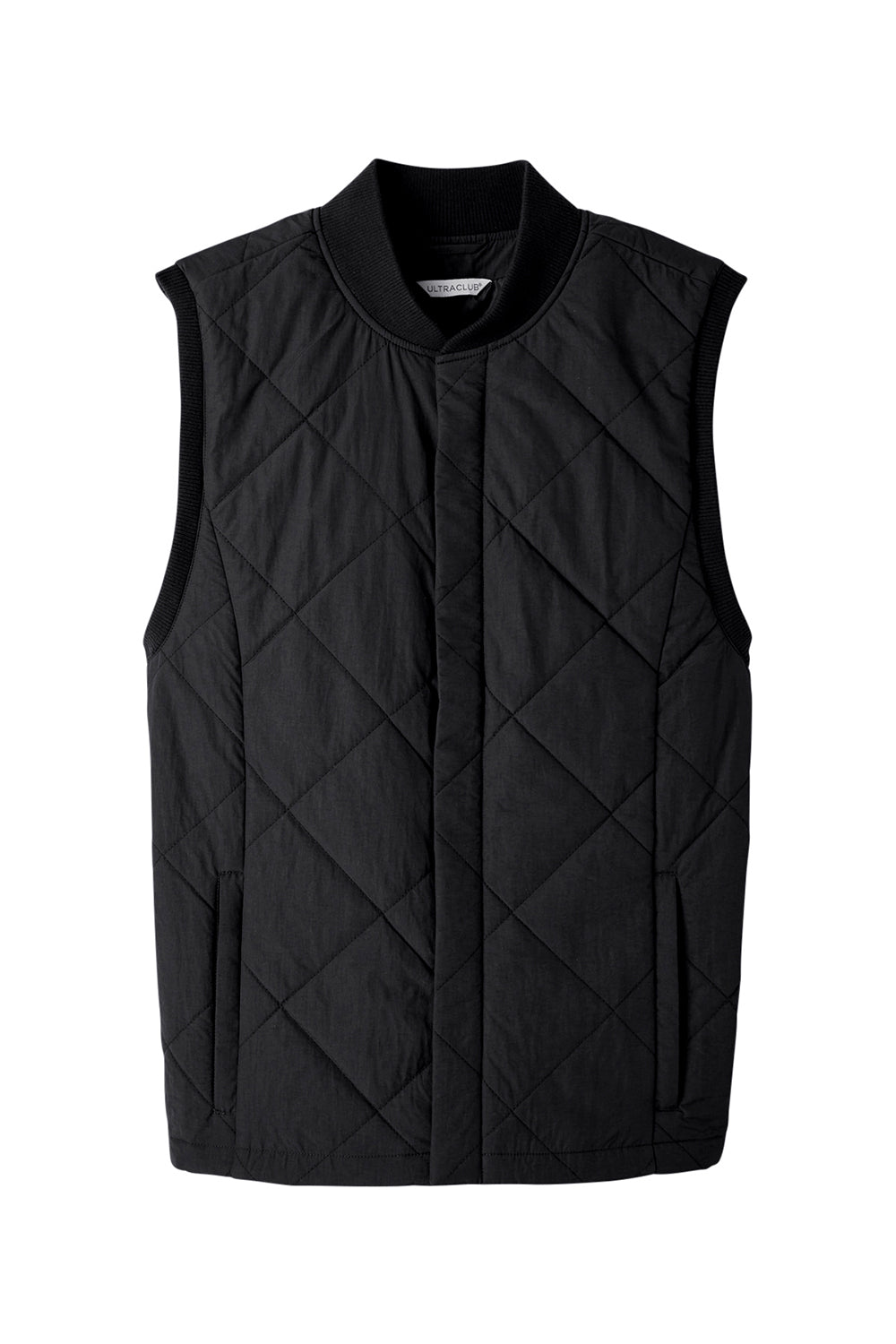 UltraClub UC709 Mens Dawson Water Resistant Quilted Full Zip Vest Black Flat Front