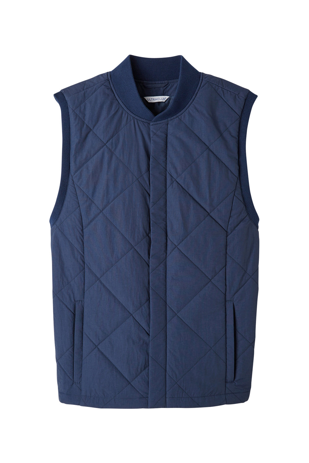 UltraClub UC709 Mens Dawson Water Resistant Quilted Full Zip Vest Navy Blue Flat Front