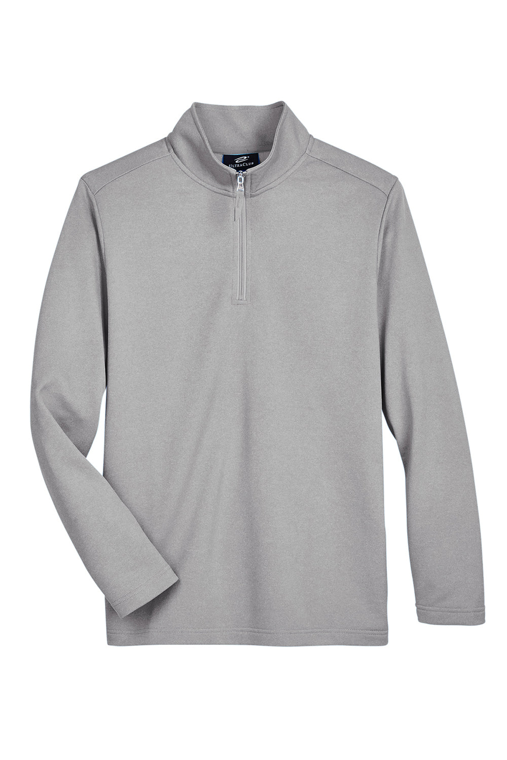 UltraClub UC792 Mens Coastal Performance Moisture Wicking Fleece 1/4 Zip Sweatshirt Heather Silver Grey Flat Front