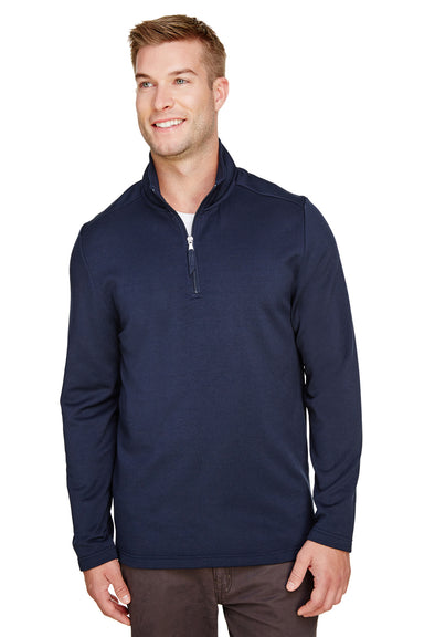 UltraClub UC792 Mens Coastal Performance Moisture Wicking Fleece 1/4 Zip Sweatshirt Navy Blue Model Front