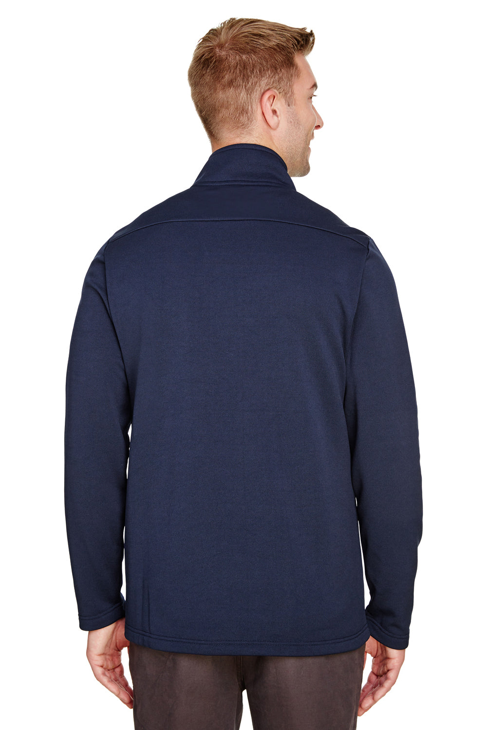 UltraClub UC792 Mens Coastal Performance Moisture Wicking Fleece 1/4 Zip Sweatshirt Navy Blue Model Back