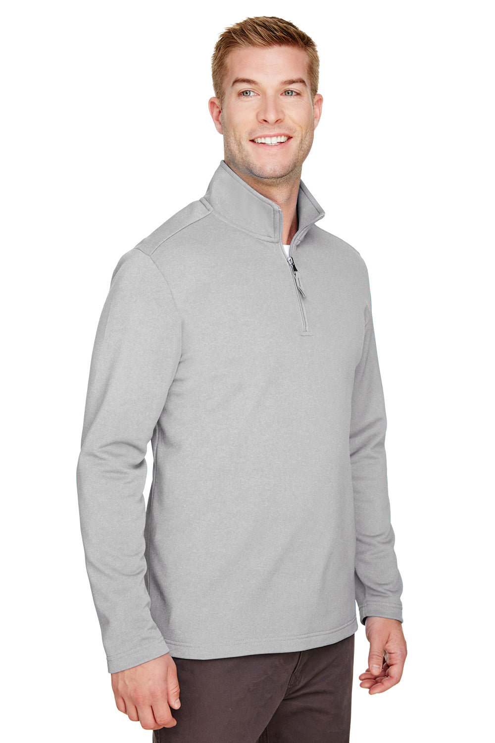 UltraClub UC792 Mens Coastal Performance Moisture Wicking Fleece 1/4 Zip Sweatshirt Heather Silver Grey Model 3q