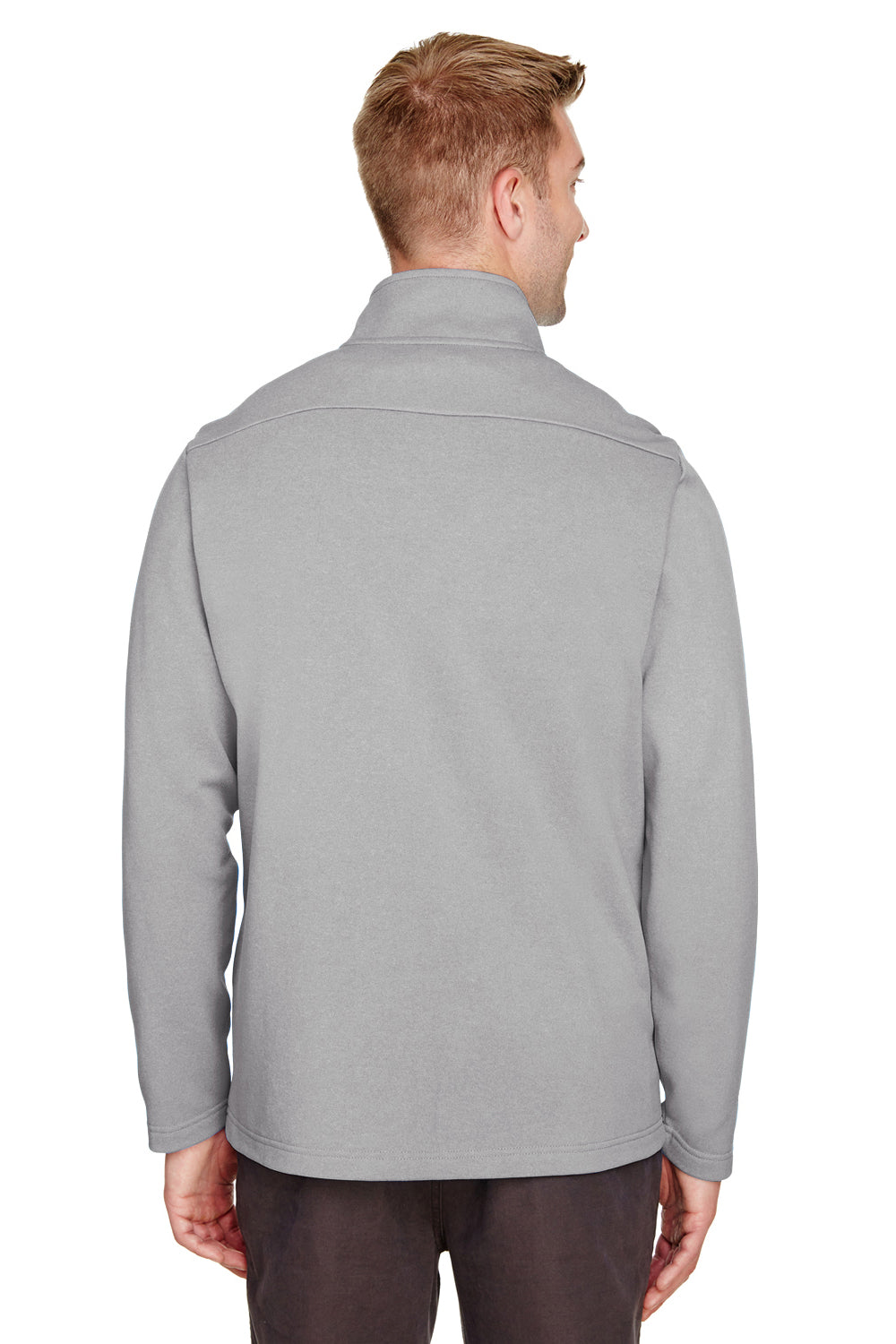 UltraClub UC792 Mens Coastal Performance Moisture Wicking Fleece 1/4 Zip Sweatshirt Heather Silver Grey Model Back