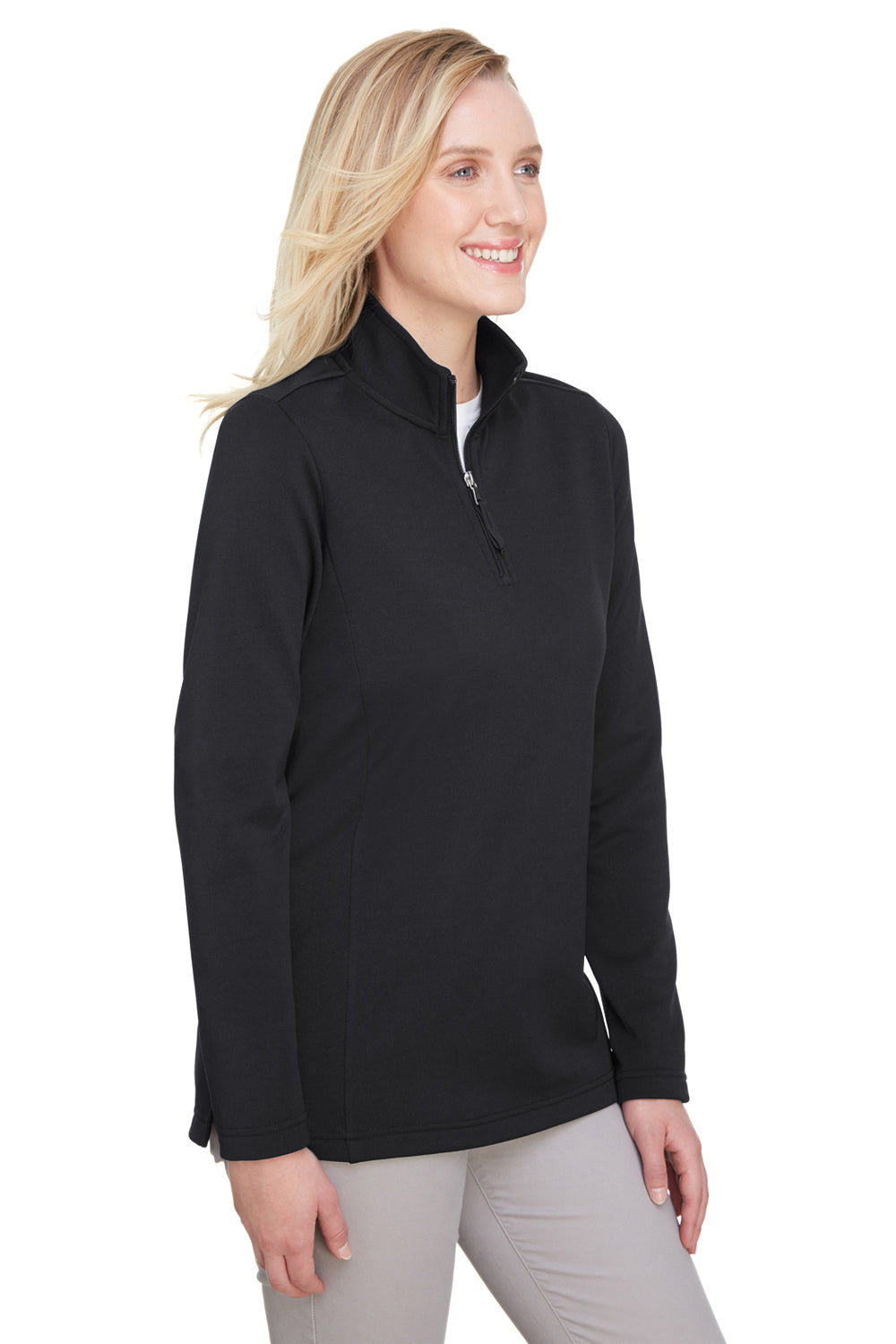 UltraClub UC792W Womens Coastal Performance Moisture Wicking Fleece 1/4 Zip Sweatshirt Black Model 3q