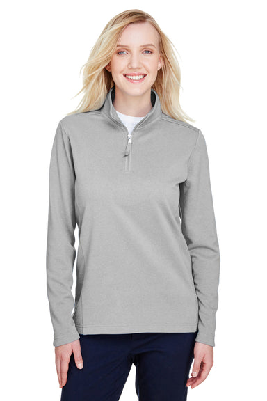 UltraClub UC792W Womens Coastal Performance Moisture Wicking Fleece 1/4 Zip Sweatshirt Heather Silver Grey Model Front