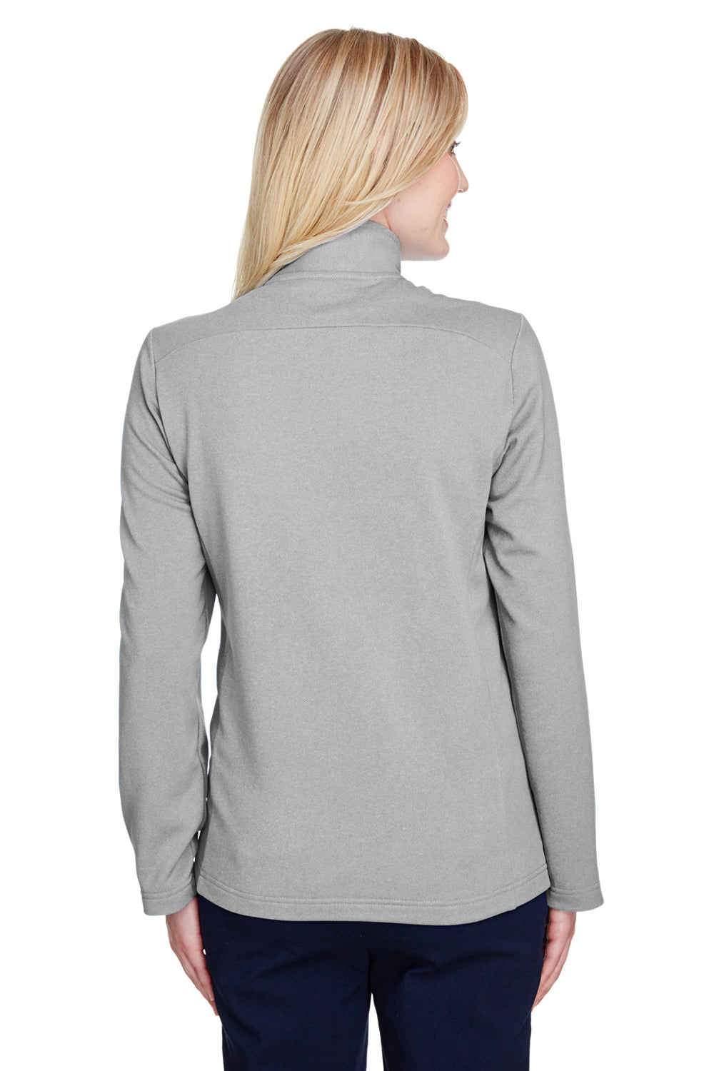 UltraClub UC792W Womens Coastal Performance Moisture Wicking Fleece 1/4 Zip Sweatshirt Heather Silver Grey Model Back