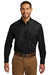 Port Authority W100/TW100 Mens Carefree Stain Resistant Long Sleeve Button Down Shirt w/ Pocket Deep Black Model Front