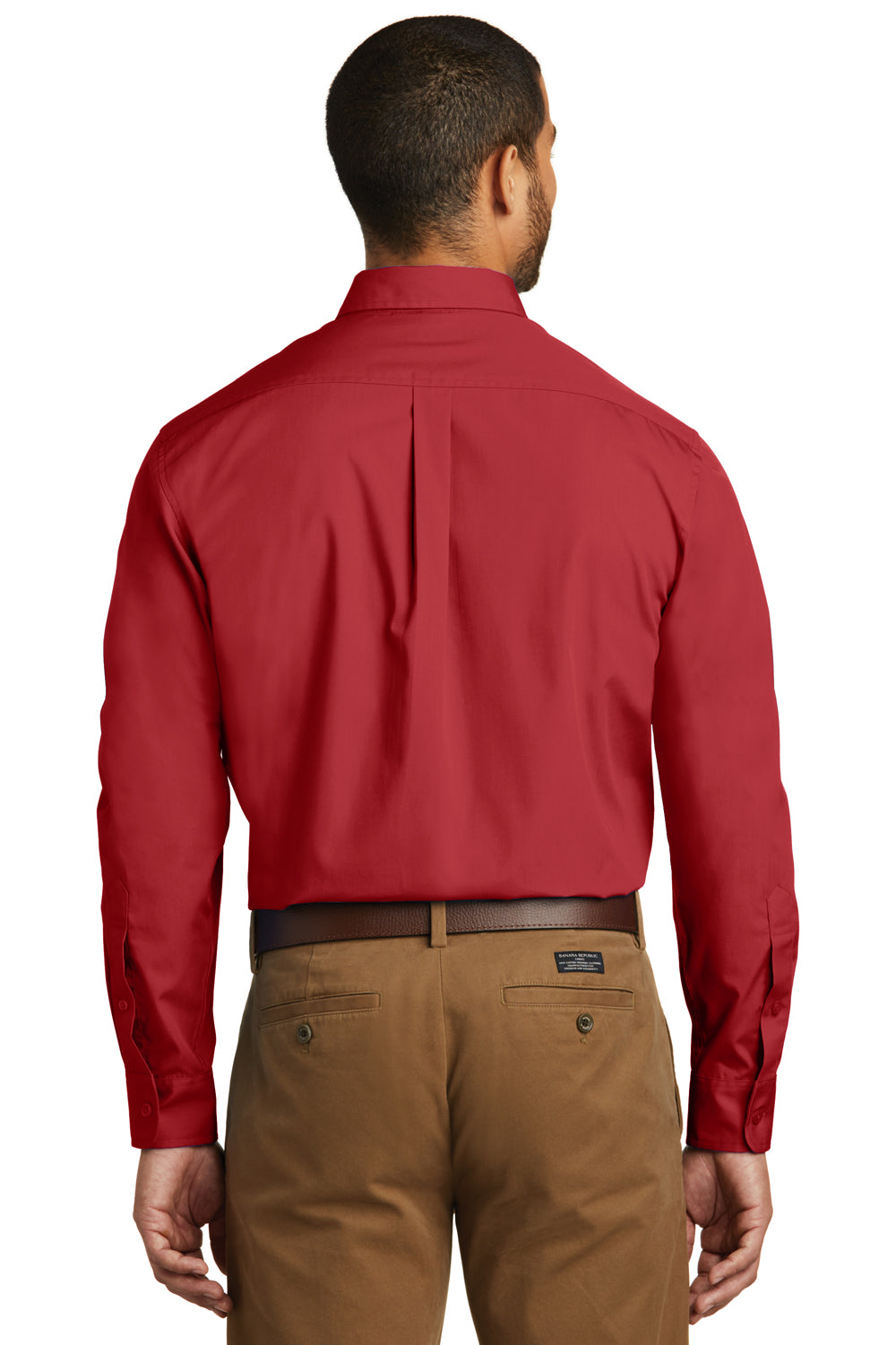 Port Authority W100/TW100 Mens Carefree Stain Resistant Long Sleeve Button Down Shirt w/ Pocket Rich Red Model Back