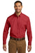 Port Authority W100/TW100 Mens Carefree Stain Resistant Long Sleeve Button Down Shirt w/ Pocket Rich Red Model Front