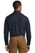 Port Authority W100/TW100 Mens Carefree Stain Resistant Long Sleeve Button Down Shirt w/ Pocket River Navy Blue Model Back