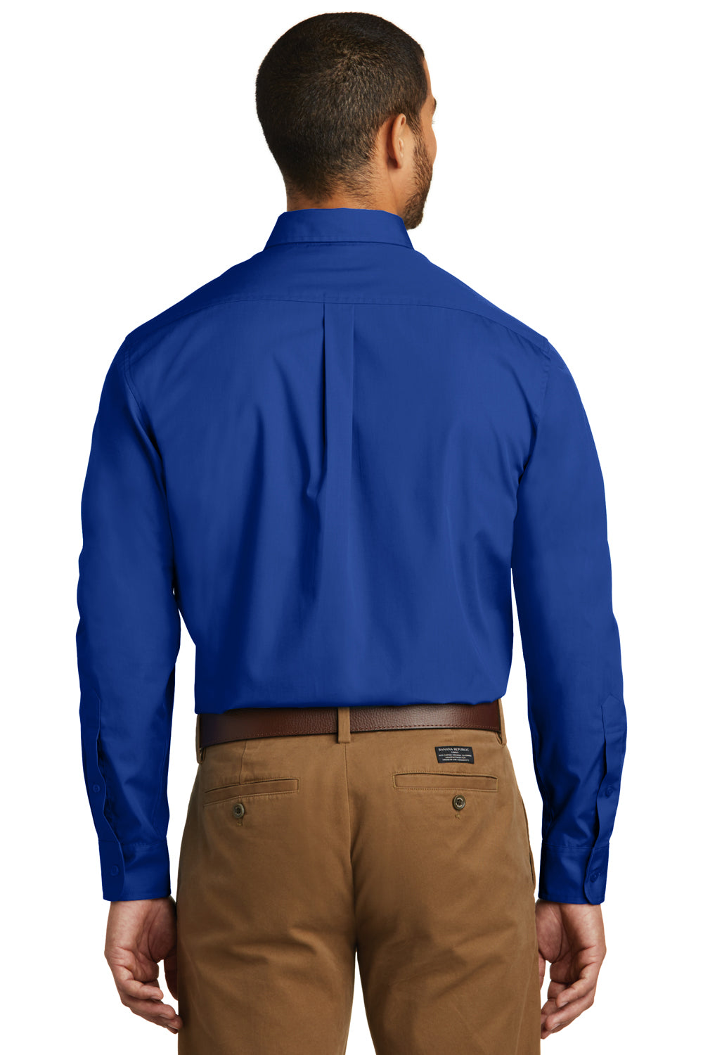 Port Authority W100/TW100 Mens Carefree Stain Resistant Long Sleeve Button Down Shirt w/ Pocket True Royal Blue Model Back