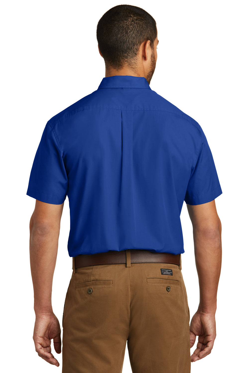 Port Authority W101 Mens Carefree Stain Resistant Short Sleeve Button Down Shirt w/ Pocket True Royal Blue Model Back