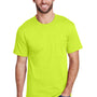 Hanes Mens Workwear UPF 50+ Short Sleeve Crewneck T-Shirt w/ Pocket - Safety Green