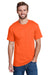 Hanes W110 Mens Workwear UPF 50+ Short Sleeve Crewneck T-Shirt w/ Pocket Safety Orange Model Front