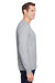 Hanes W120 Mens Workwear UPF 50+ Long Sleeve Crewneck T-Shirt w/ Pocket Light Steel Grey Model Side