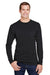 Hanes W120 Mens Workwear UPF 50+ Long Sleeve Crewneck T-Shirt w/ Pocket Black Model Front