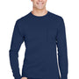 Hanes Mens Workwear UPF 50+ Long Sleeve Crewneck T-Shirt w/ Pocket - Navy Blue