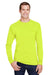 Hanes W120 Mens Workwear UPF 50+ Long Sleeve Crewneck T-Shirt w/ Pocket Safety Green Model Front