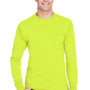 Hanes Mens Workwear UPF 50+ Long Sleeve Crewneck T-Shirt w/ Pocket - Safety Green