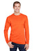 Hanes W120 Mens Workwear UPF 50+ Long Sleeve Crewneck T-Shirt w/ Pocket Safety Orange Model Front