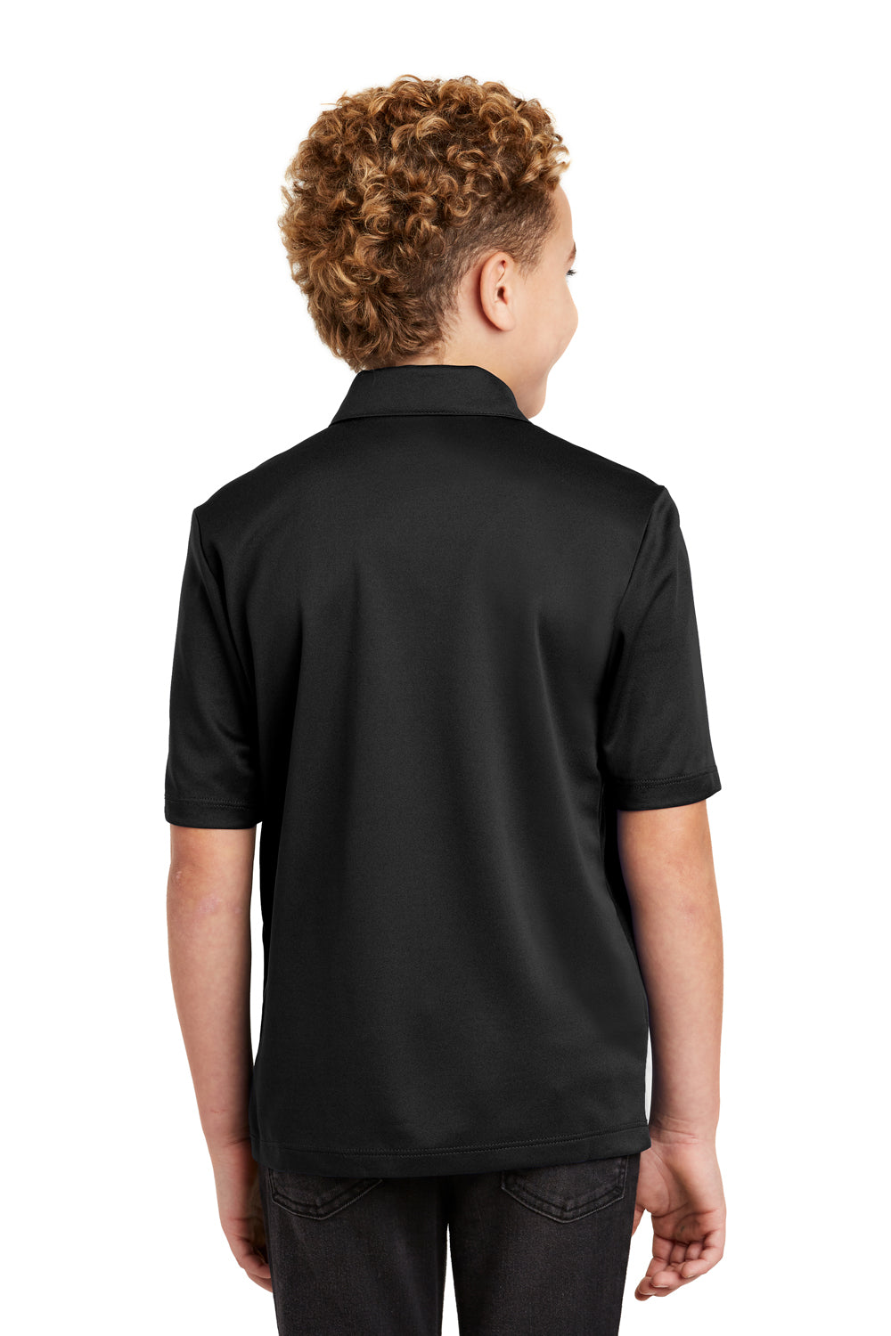 Port Authority Y540 Youth Silk Touch Performance Moisture Wicking Short Sleeve Polo Shirt Black Model Back