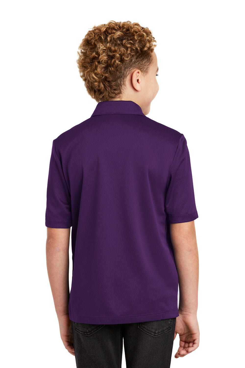 Port Authority Y540 Youth Silk Touch Performance Moisture Wicking Short Sleeve Polo Shirt Bright Purple Model Back