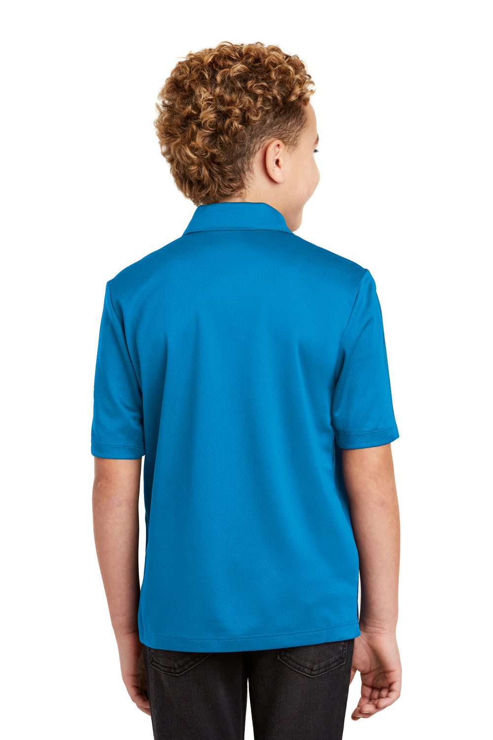 Port Authority Y540 Youth Silk Touch Performance Moisture Wicking Short Sleeve Polo Shirt Brilliant Blue Model Back