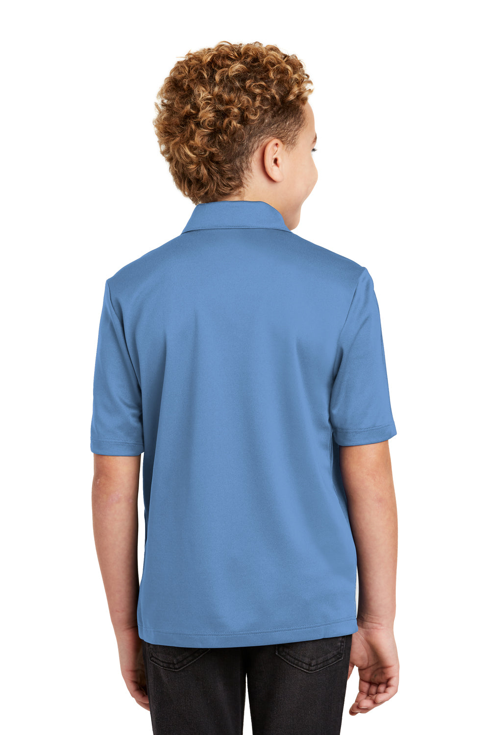 Port Authority Y540 Youth Silk Touch Performance Moisture Wicking Short Sleeve Polo Shirt Carolina Blue Model Back