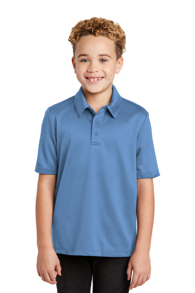 Port Authority Y540 Youth Silk Touch Performance Moisture Wicking Short Sleeve Polo Shirt Carolina Blue Model Front