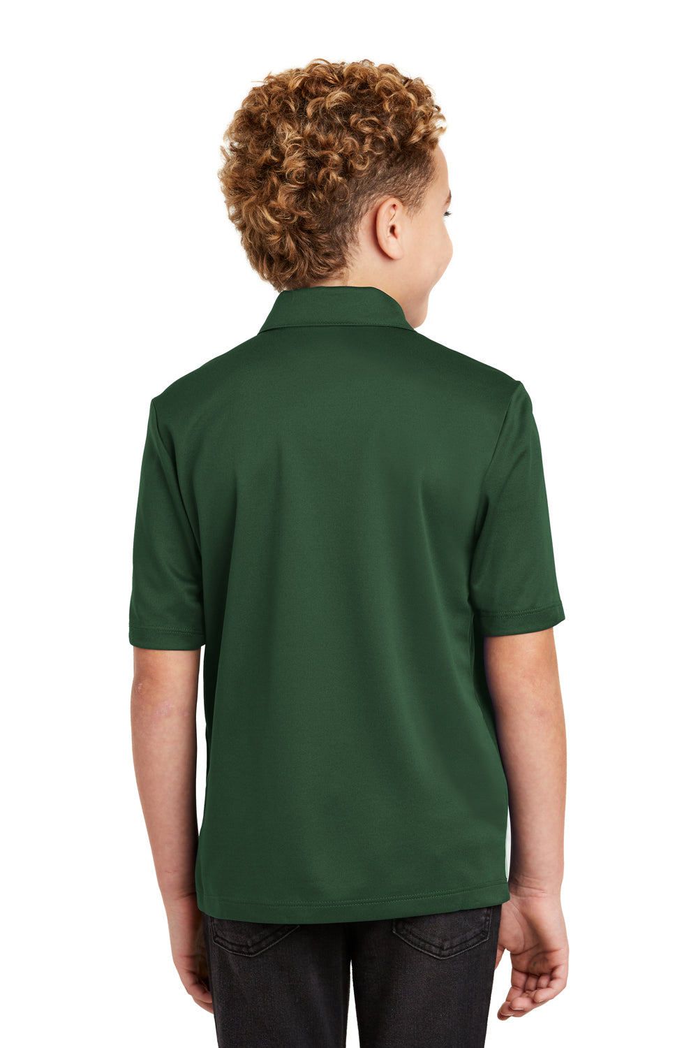 Port Authority Y540 Youth Silk Touch Performance Moisture Wicking Short Sleeve Polo Shirt Dark Green Model Back